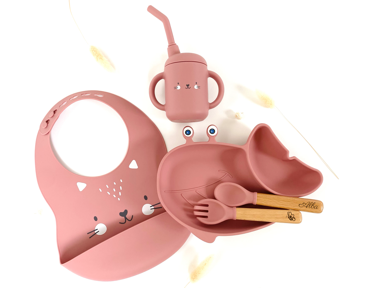 Whale meal pack+animal bib +straw glass: Pink
