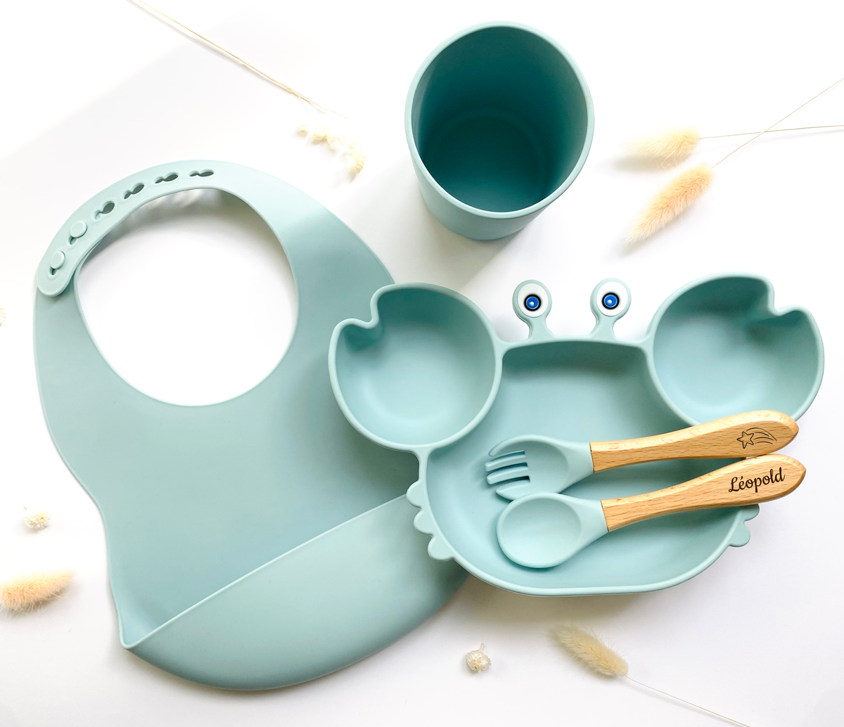 Children's meal pack+bib/glass: Pink
