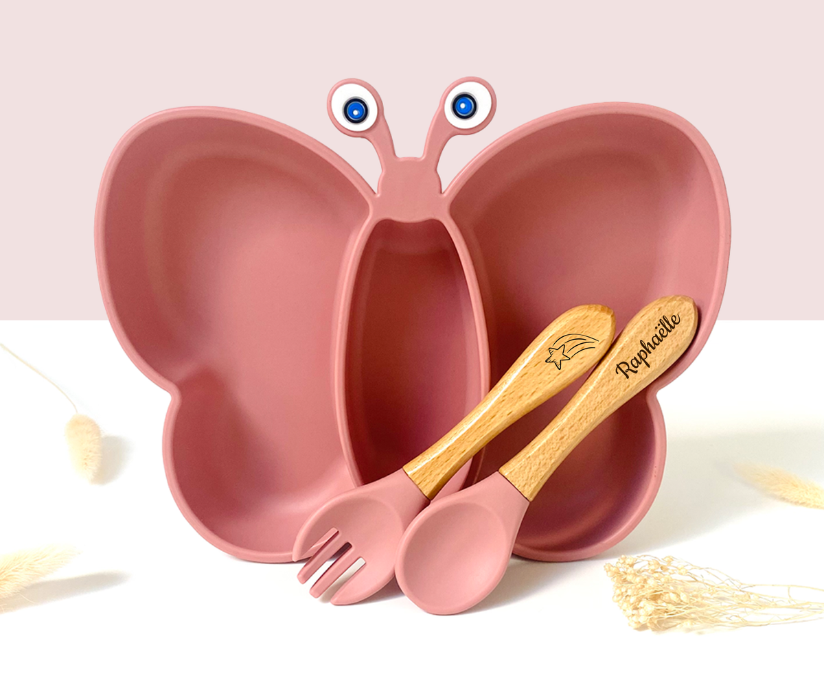 Papillon meal + cutlery set for children: Ocre