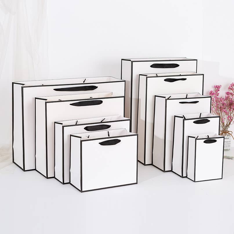 White with Black Border Paper Gift Bag w/ free tissue: V1