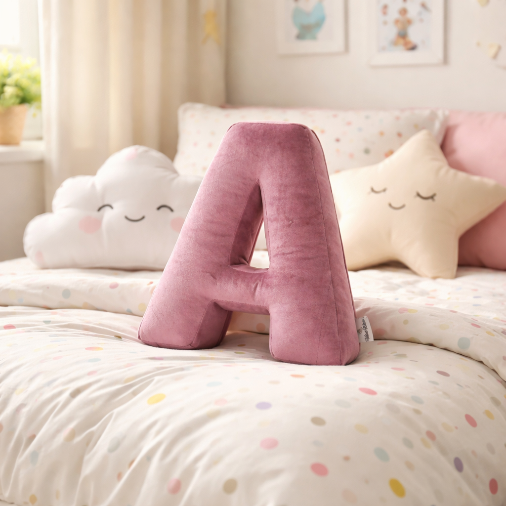 Personalized Letter Pillow – Pink Velvet Initial Nursery Cushion