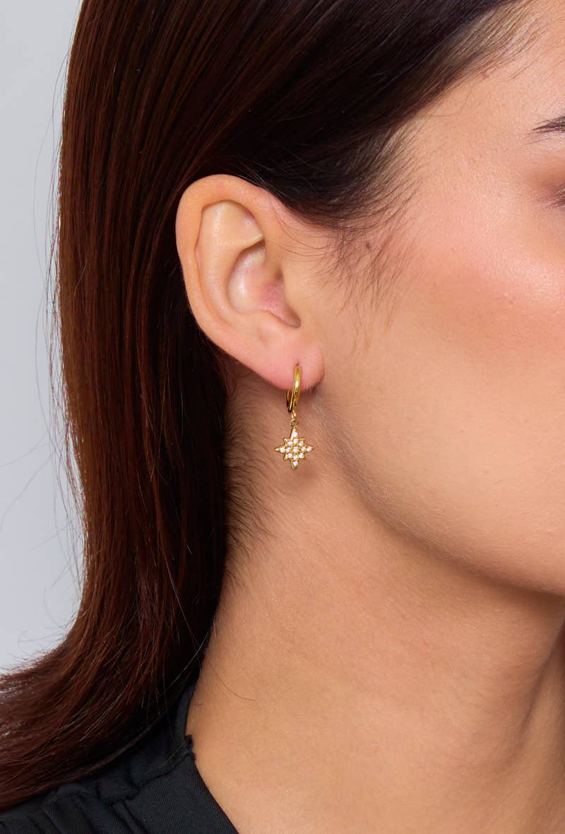 Rhinestone hoop earrings with star: Gold