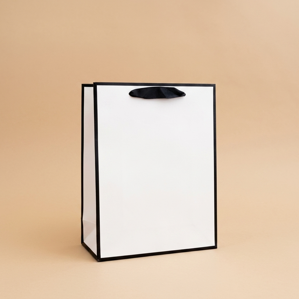 White with Black Border Paper Gift Bag w/ free tissue: V1
