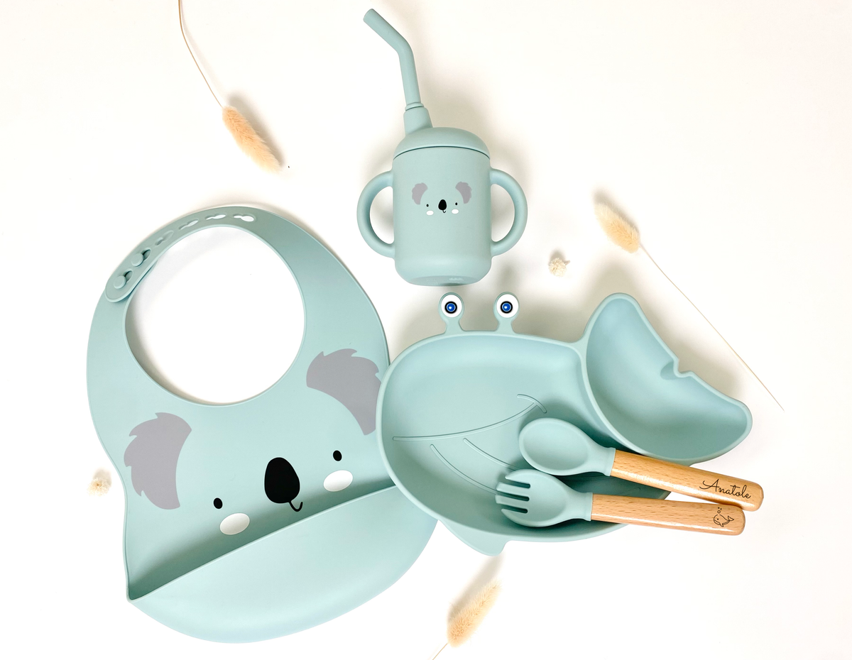 Whale meal pack+animal bib +straw glass: Sky blue