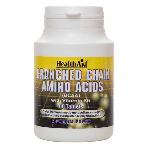 HealthAid Branched Chain Amino Acids + Vitamin B6 Tablets - Muscle strength and recovery support.