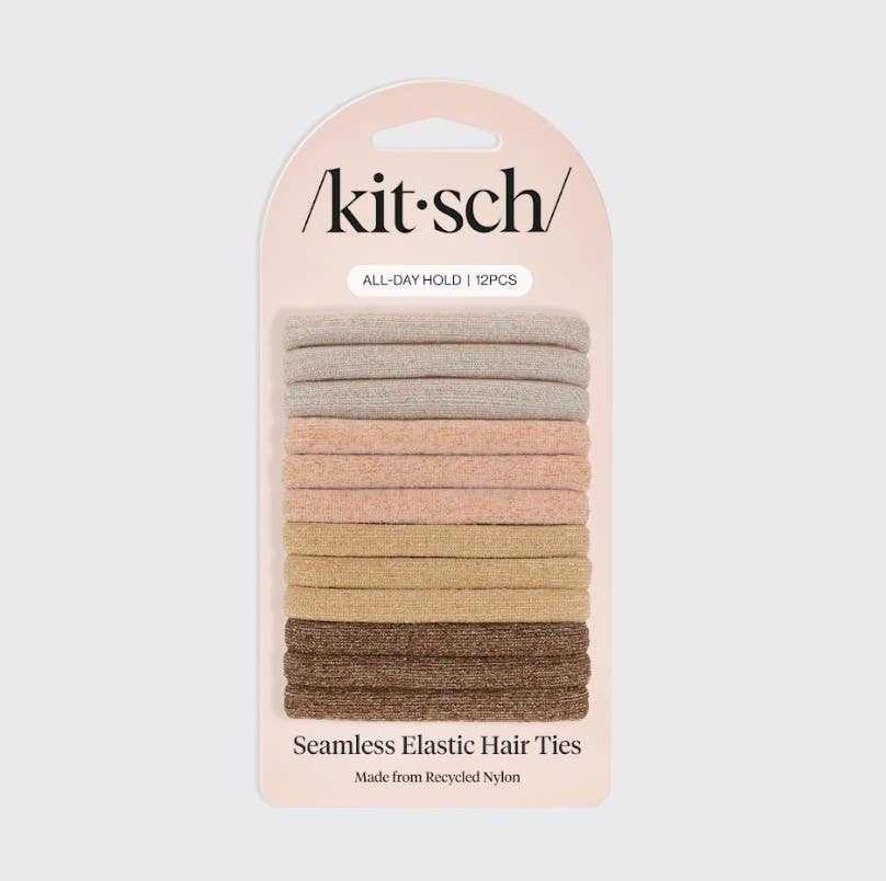 Recycled Nylon Glitter Medium Elastics 12pc- Neutral