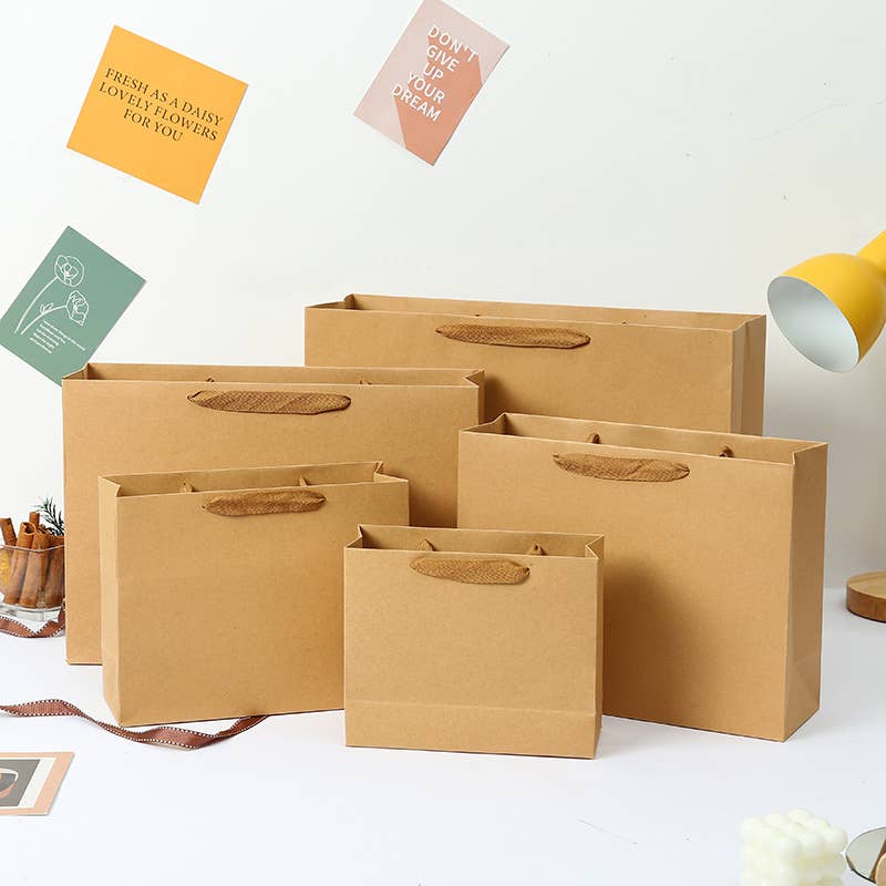 10pc, Horizontal Brown Thick Kraft Paper Gift Bag w/ tissue: H4