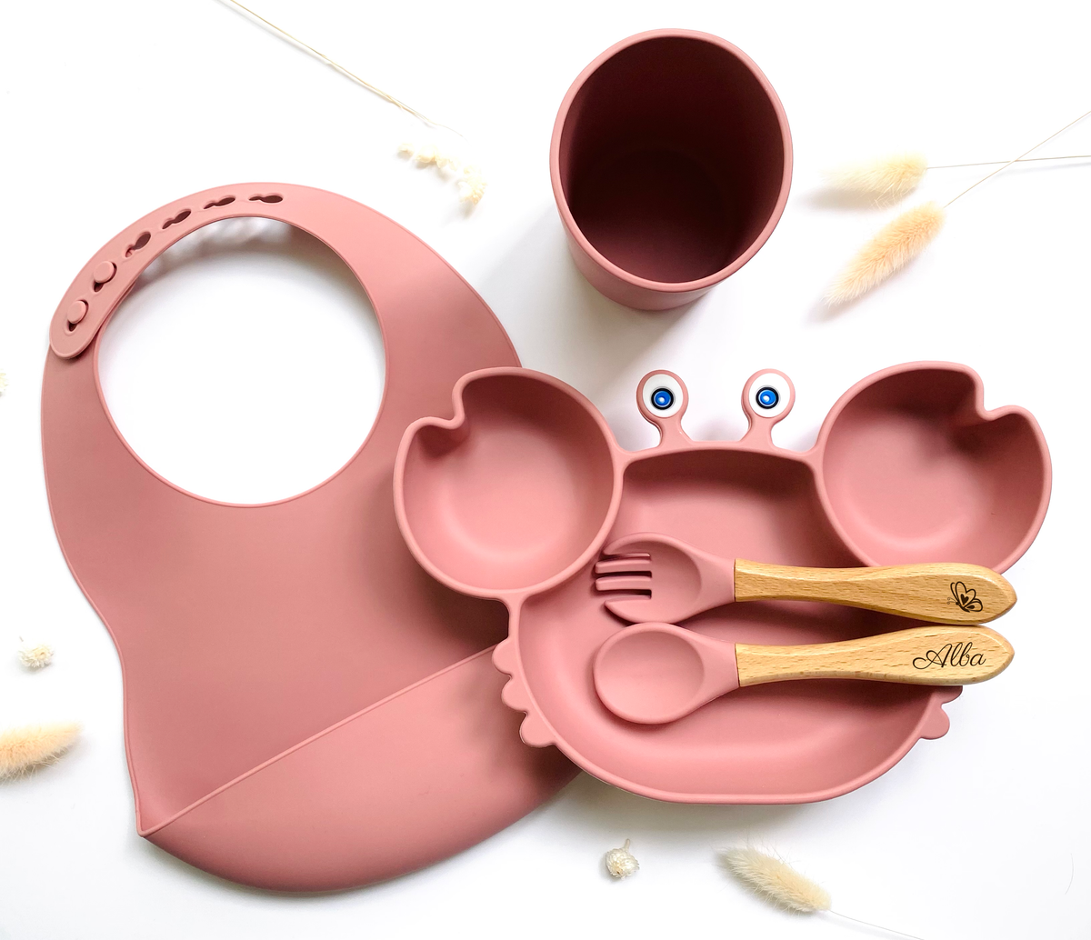 Children's meal pack+bib/glass: Pink