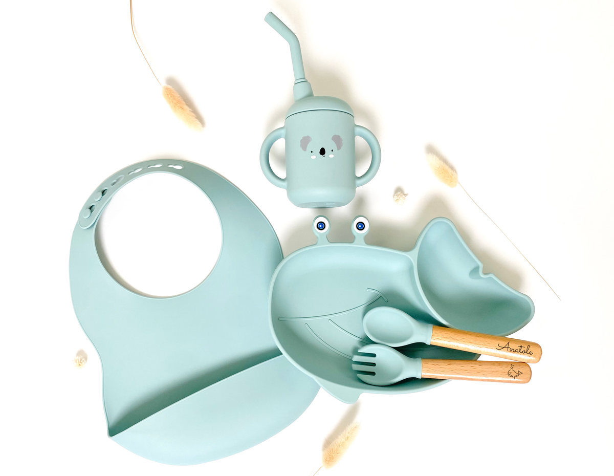 Whale-shaped meal pack+bib +straw glass: Navy Blue