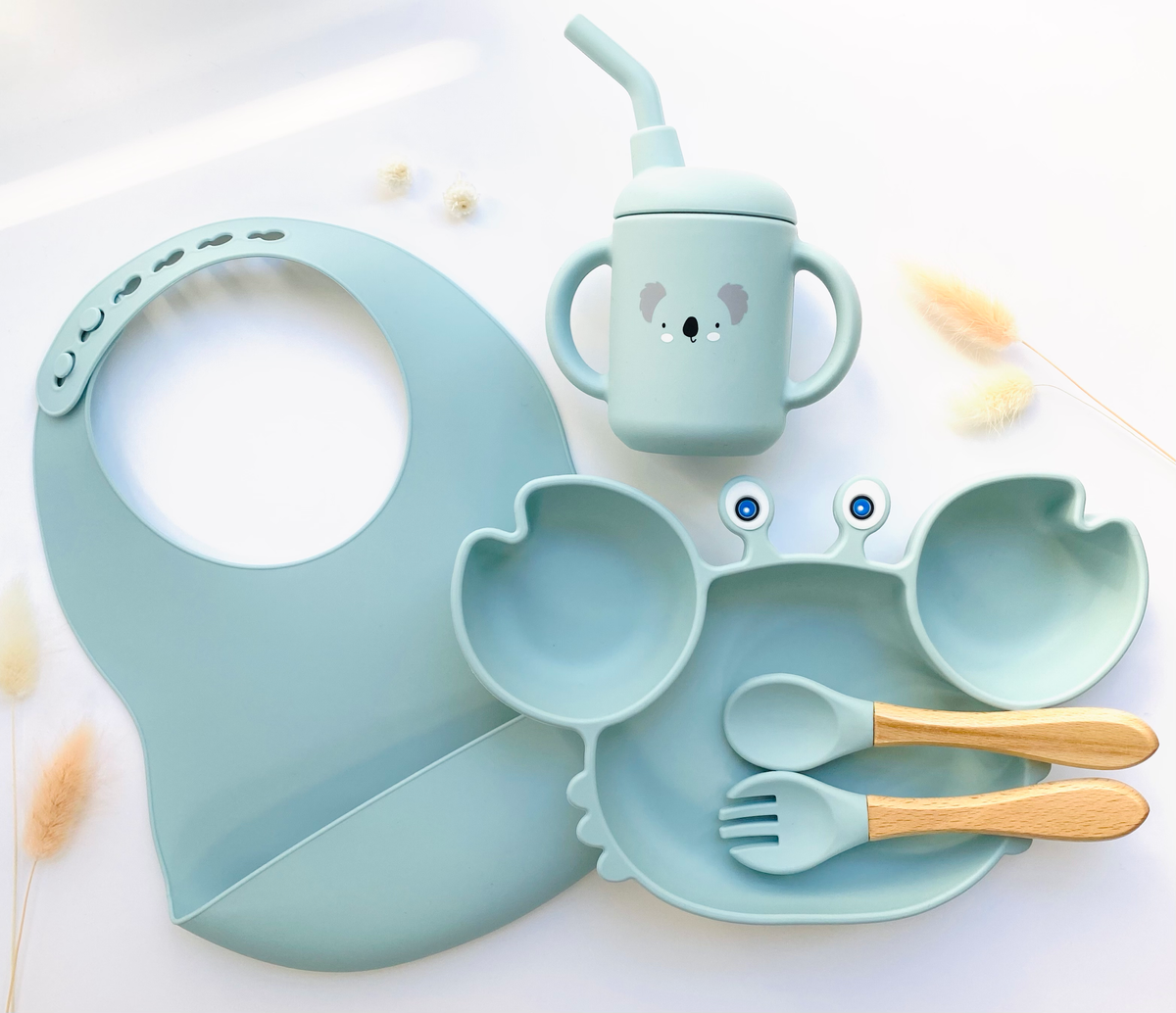 Meal pack+bib+straw glass for children: Sand