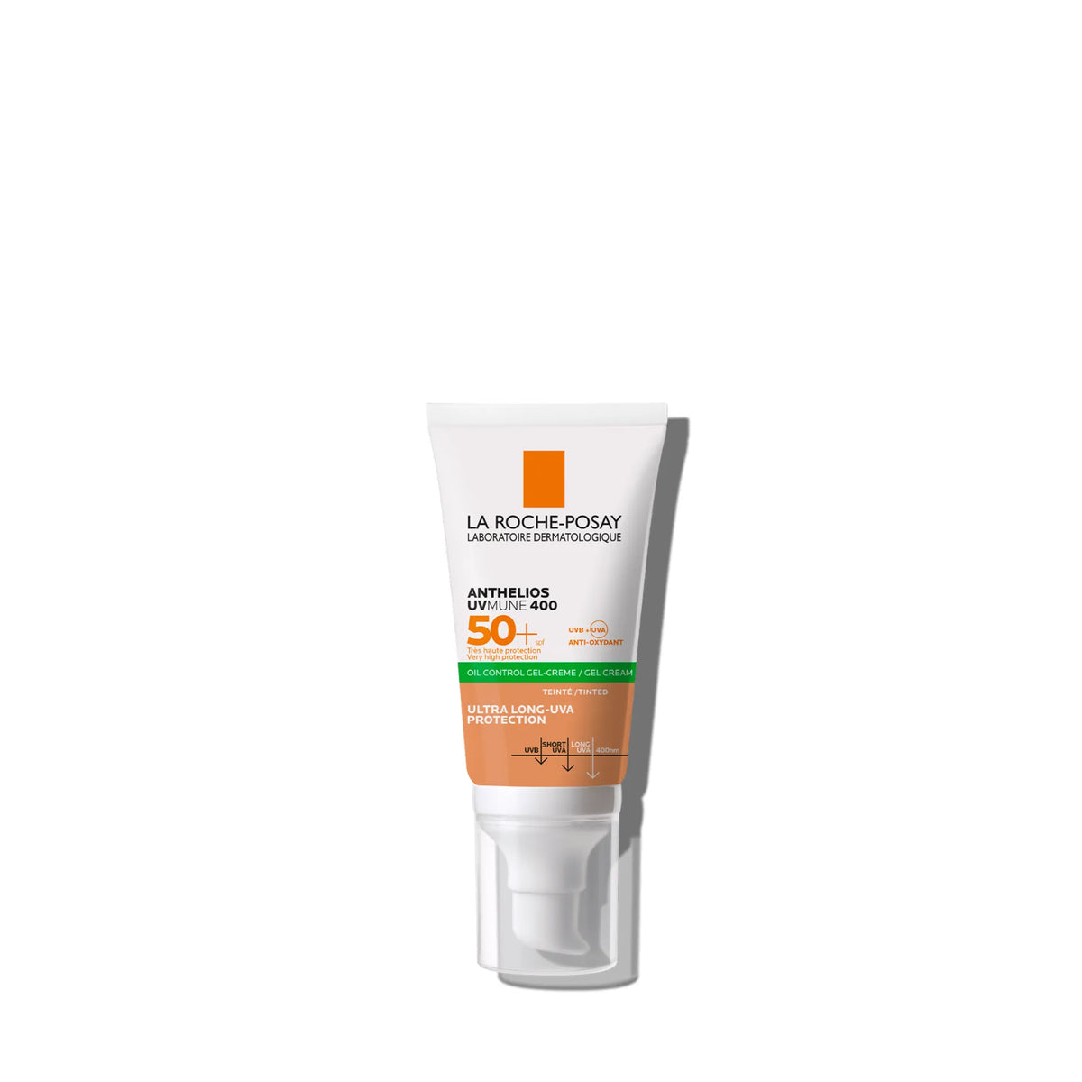La Roche-Posay Anthelios UVMune 400 Oil Control Gel Cream SPF50+ Tinted, mattifying sunscreen with a natural tint for oily and acne-prone skin.