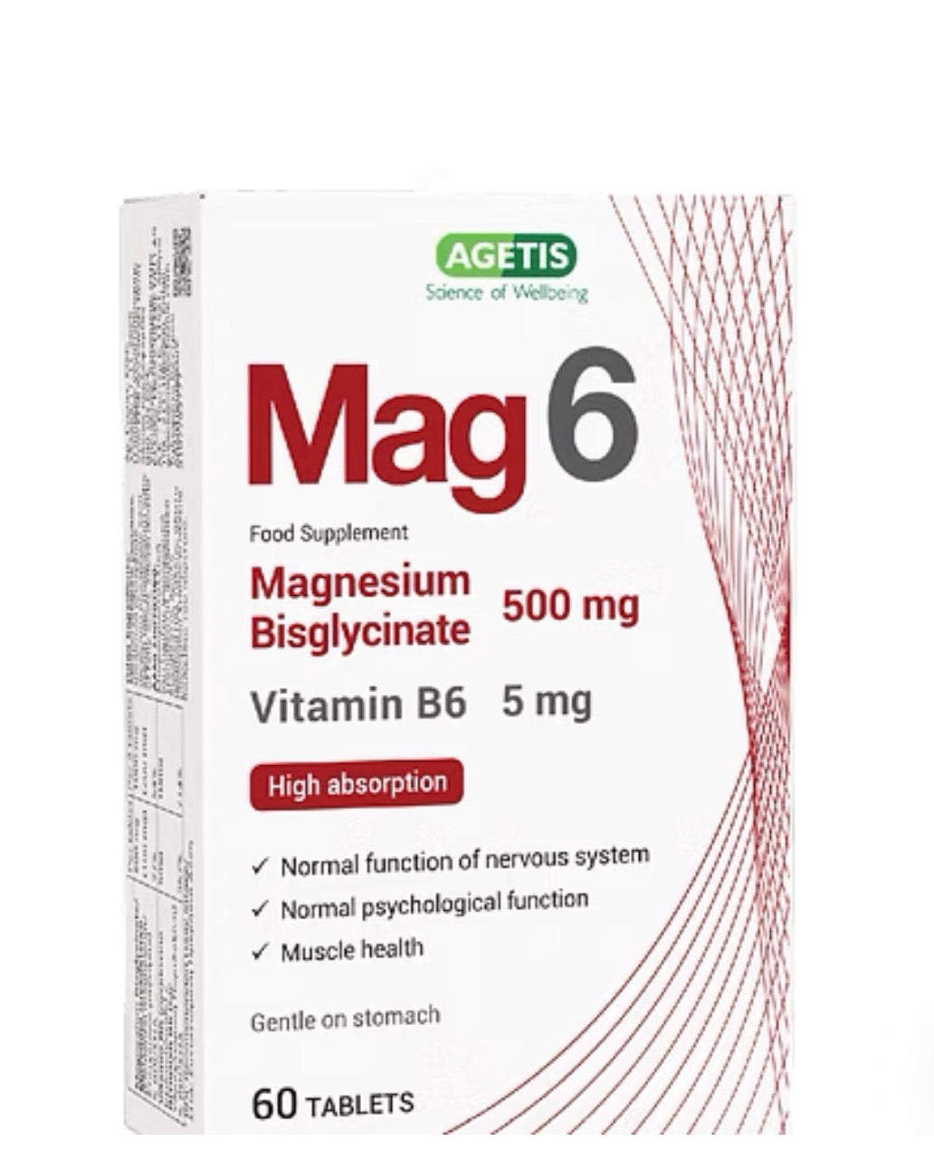 Agetis Mag 6 Magnesium Bisglycinate 500mg + Vitamin B6 60 Tablets
