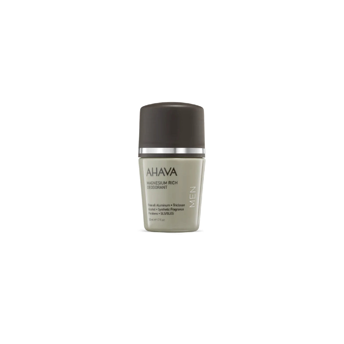 AHAVA Men's Roll-On Mineral Deodorant - Magnesium-based odor protection for sensitive skin.