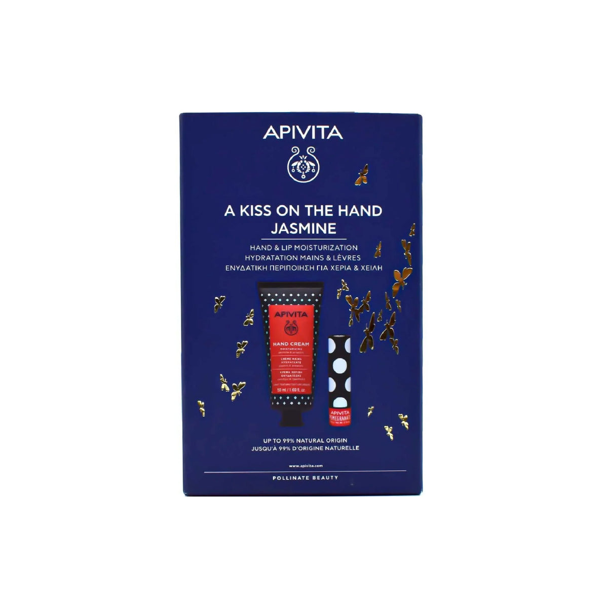 Apivita A Kiss on the Hand Jasmine Set – Hand cream and lip care duo for hydration and protection.
