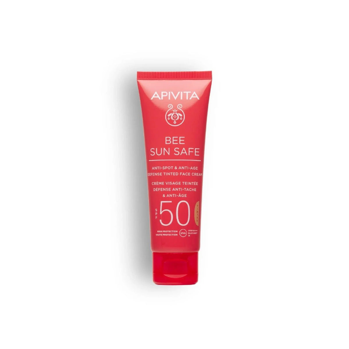 Apivita Bee Sun Safe Anti-Spot & Anti-Age Defense Tinted Face Cream SPF50 – sun protection and even complexion.
