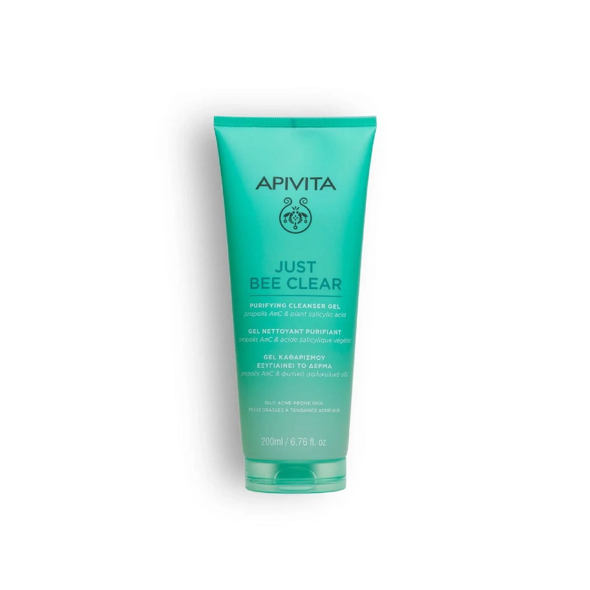 Apivita Purifying Cleanser Gel – deep cleansing and sebum control for acne-prone skin.