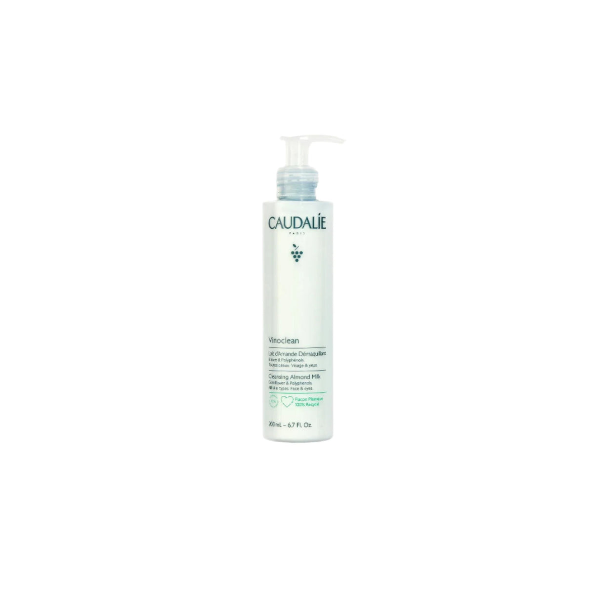 Caudalie Vinoclean Cleansing Almond Milk – 200ml bottle, gentle and hydrating cleanser for sensitive skin.