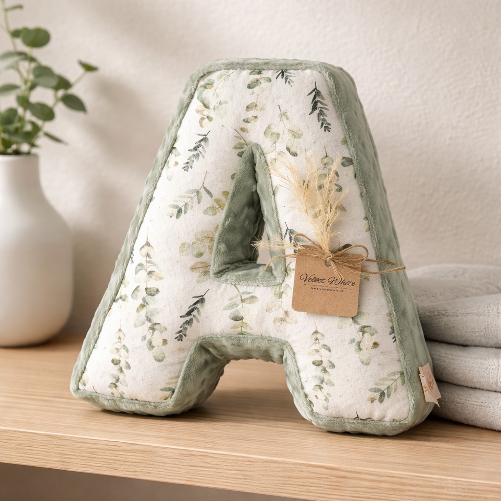 Personalized Letter A Pillow – Botanical Nursery Initial Cushion, Custom Monogram Baby Decor: S