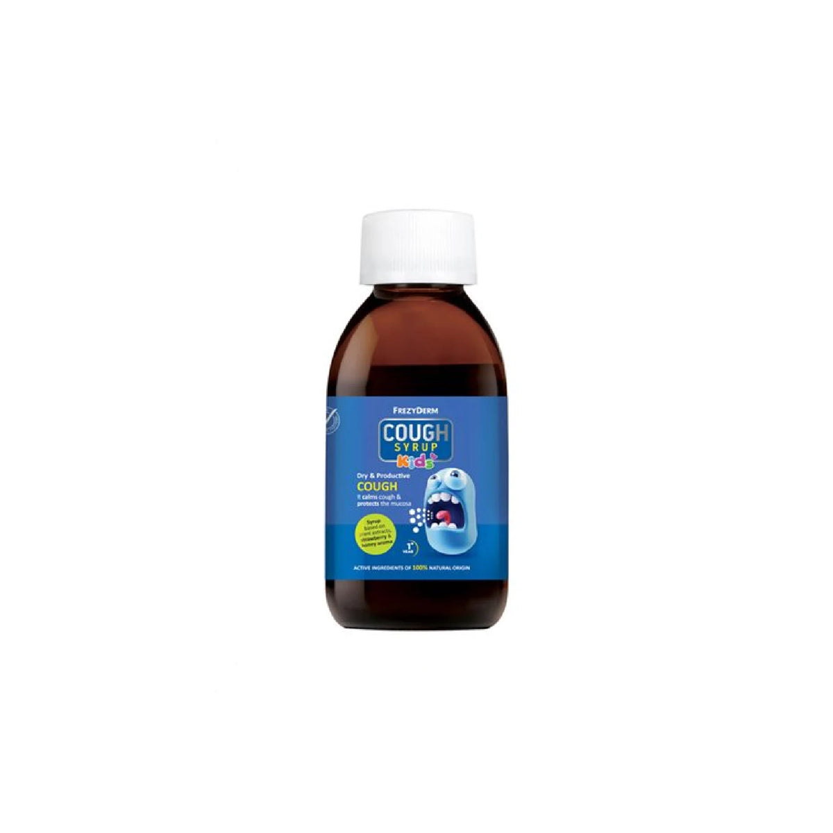 Frezyderm Cough Syrup Kids with strawberry and honey flavor for dry and productive cough relief in children.