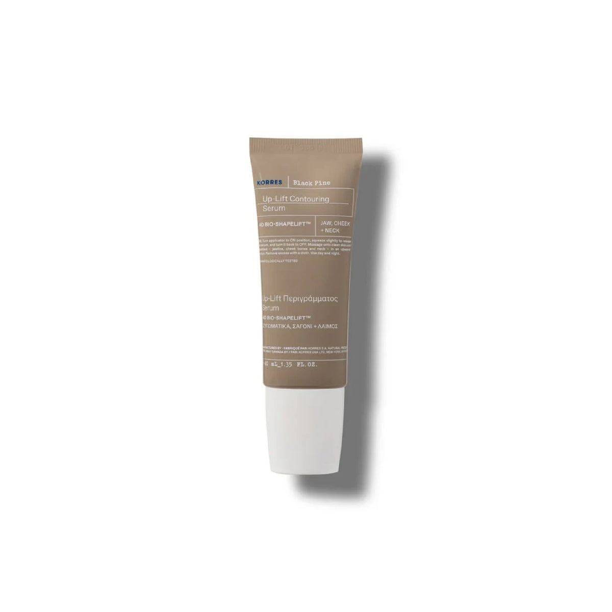 Korres Black Pine 4D Serum Up-Lift Contouring lifting and firming serum with roller applicator.