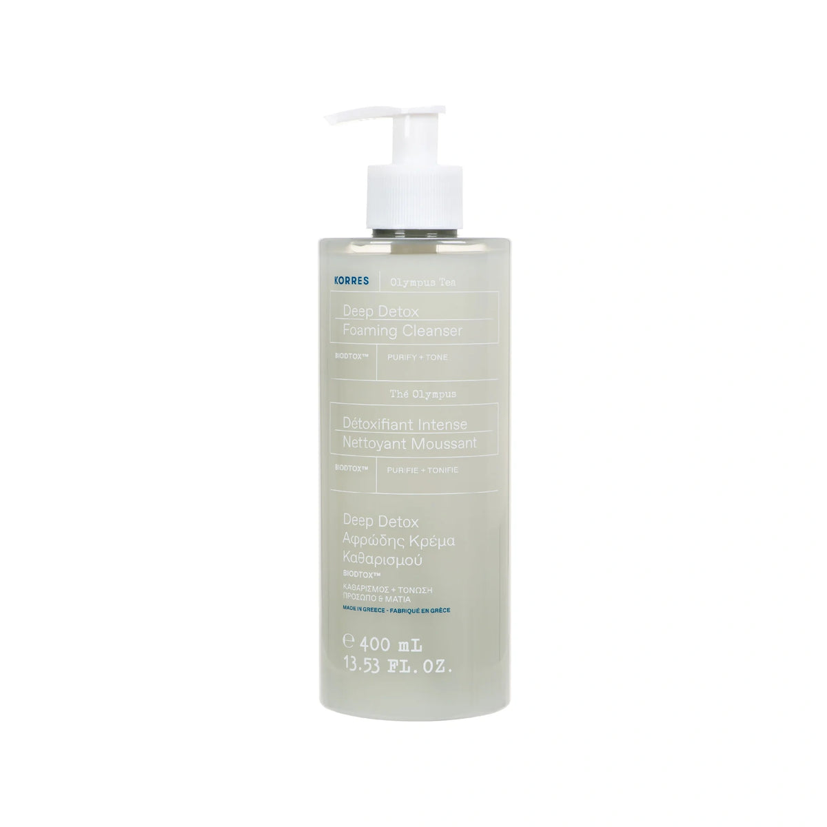 Korres Olympus Tea Deep Detox Foaming Cleanser 400ml bottle.