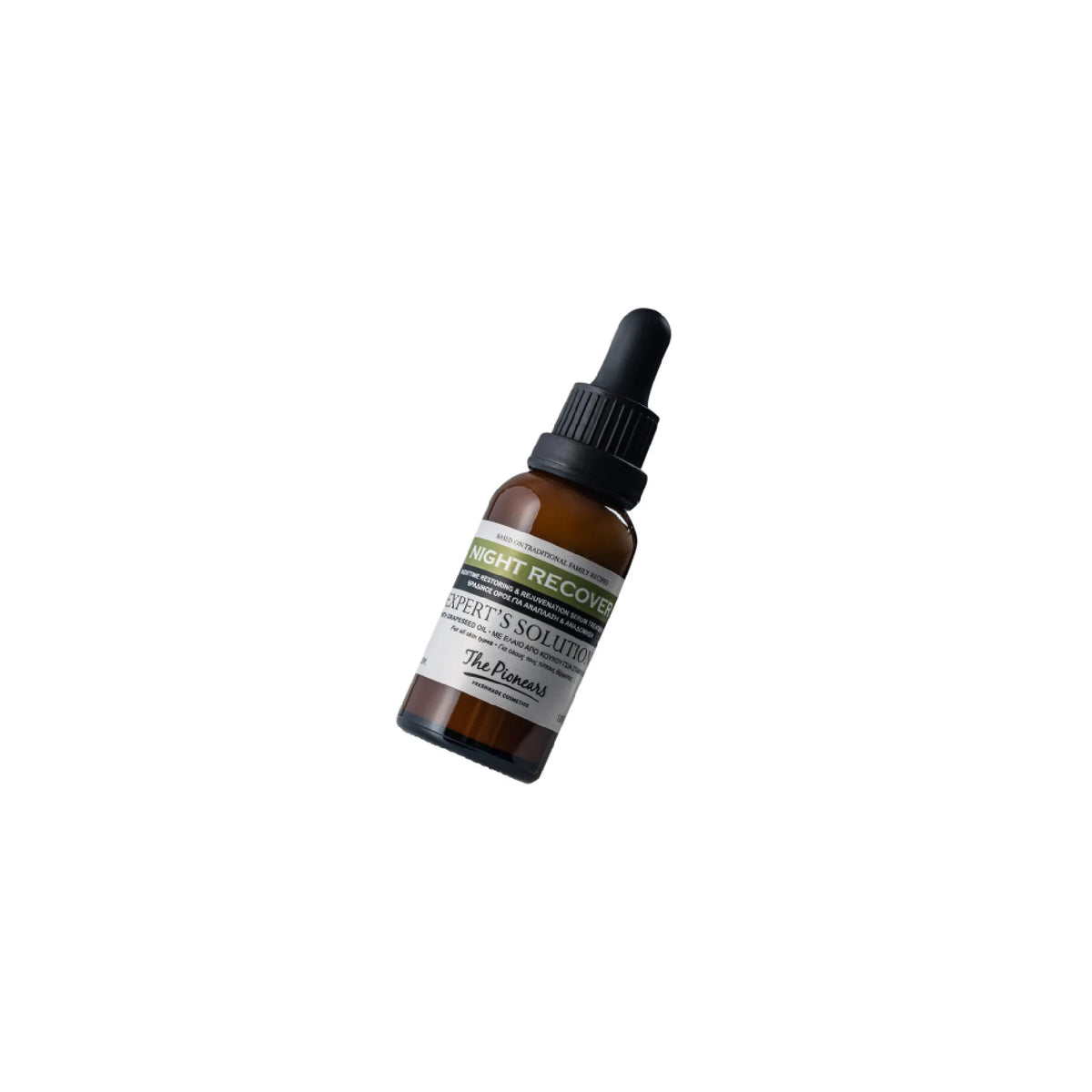 The Pionears Night Recover Serum – A rejuvenating nighttime serum with argan oil, grapeseed oil, and propolis extracts for healthy, glowing skin.