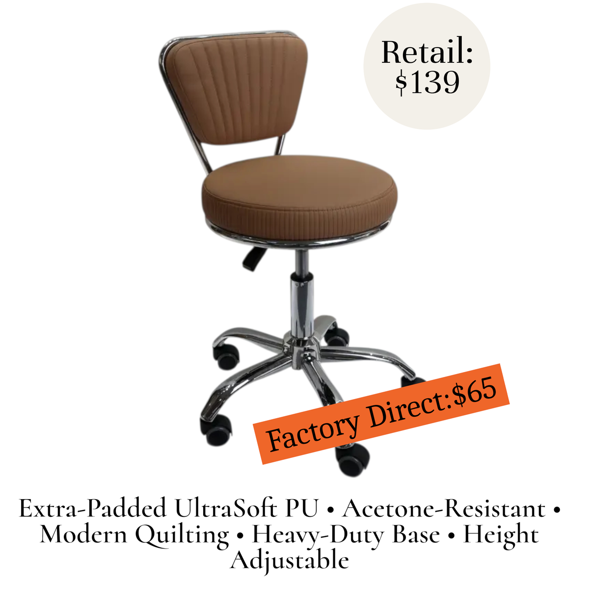 Extra Comfort & Smooth Mobility Pedi Stool: Off-White