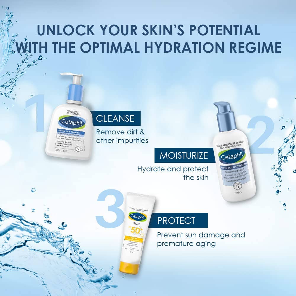 Cetaphil Optimal Hydration Replenishing Body Lotion, 237ml | Lightweight moisturizer & non-greasy | Hyaluronic Acid, Sunflower Oil, Blue Daisy extract | Dermatologist Recommended for Sensitive Skin