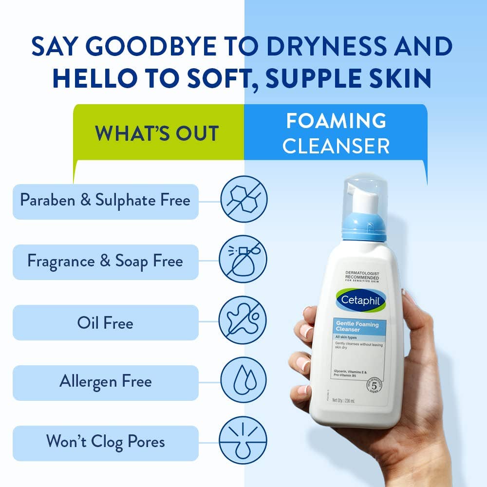 Cetaphil Foaming Face Wash, Gentle Foaming Cleanser For All Skin Types, 236 ml| Foaming Face Wash With Vitamin E, B5| Dermatologist Recommended
