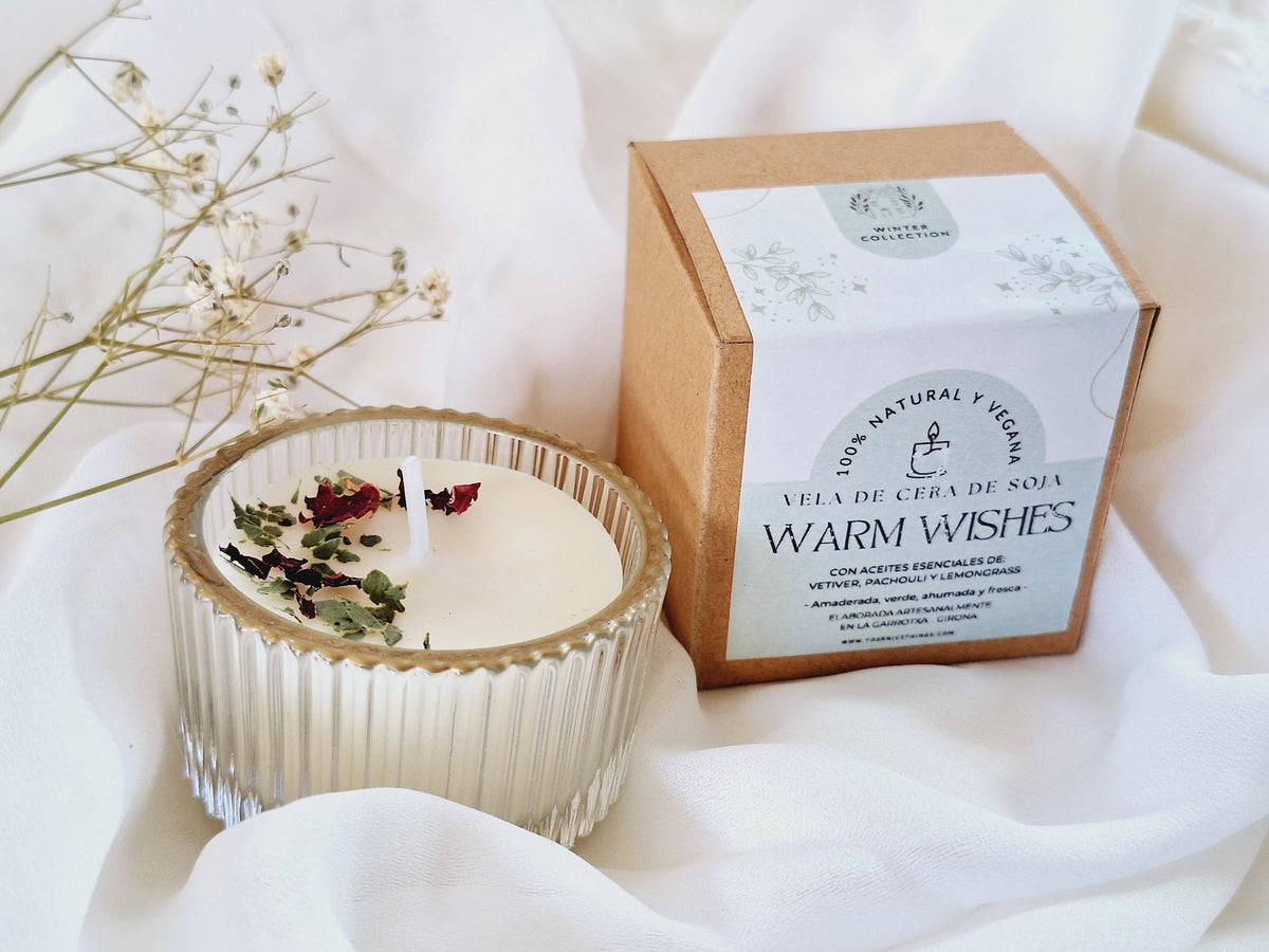 Soy candle (mini) glass jar vetiver, patchouli and lemongras: English