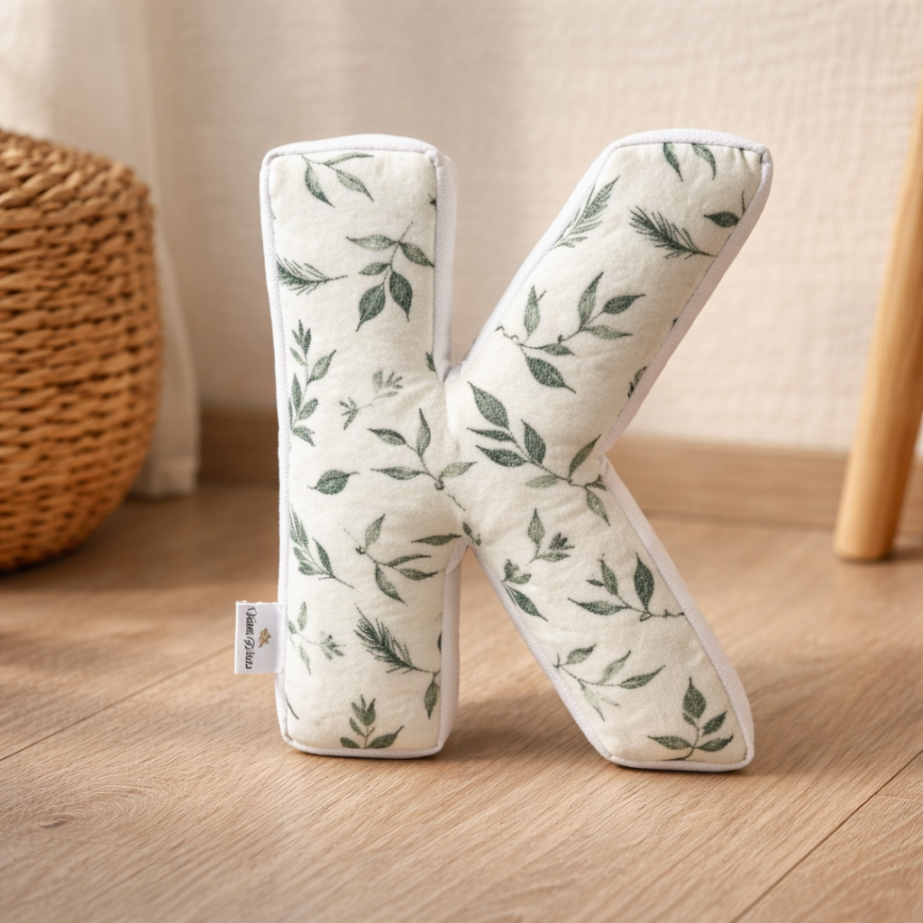 Personalized Letter Pillow – Botanical Alphabet Cushion for Nursery, Custom Initial Decor: M