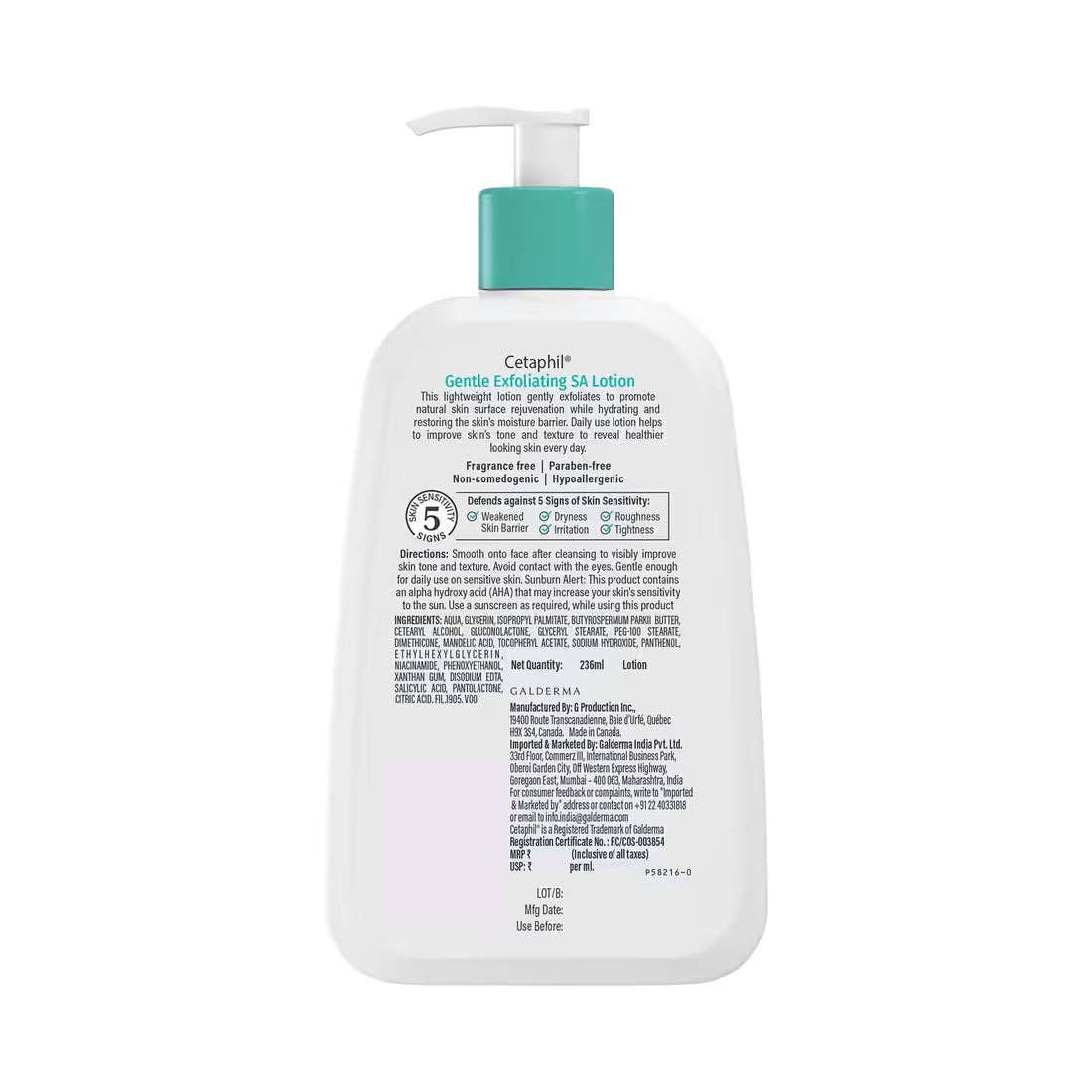 Cetaphil Gentle Exfoliating SA Lotion 236ml | Daily Moisturizer with Salicylic Acid, Mandelic Acid & Gluconolactone | Hydrates, Smoothens & Renews Skin | Dermatologist Recommended Brand