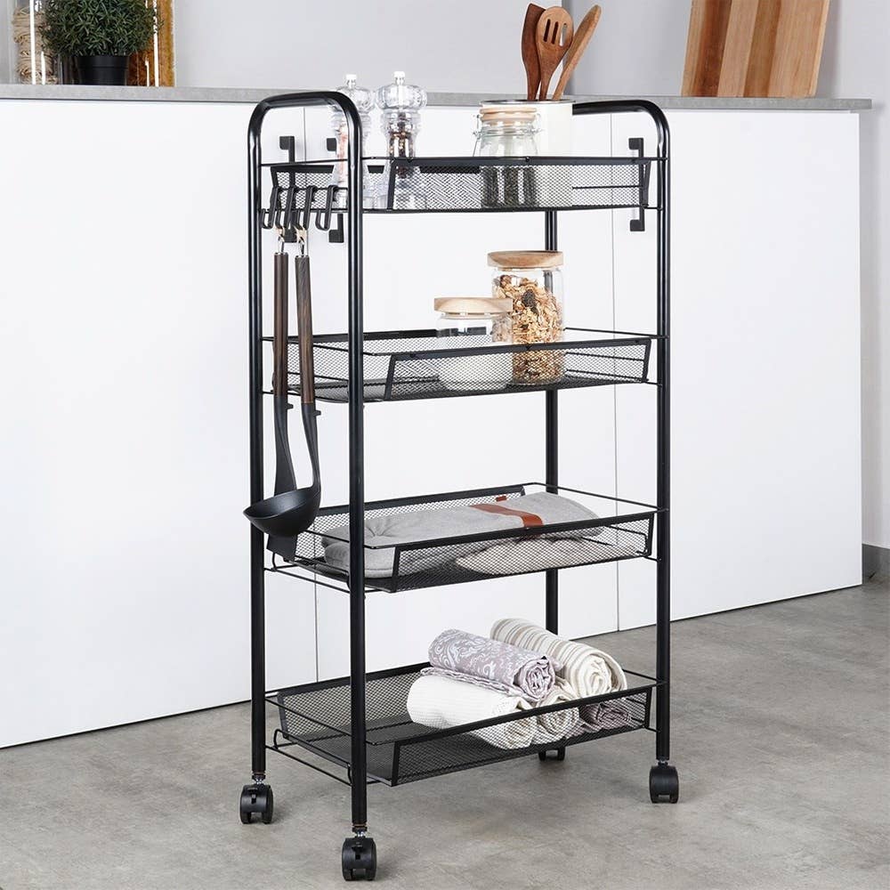 Storage Trolley Metal Black 4-Level 568028