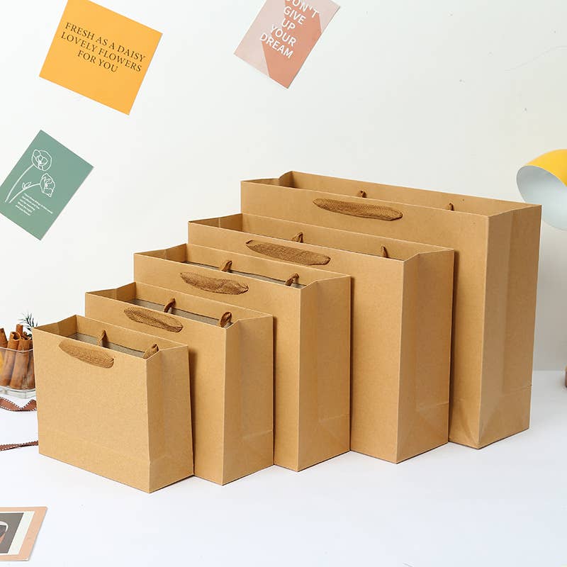 10pc, Horizontal Brown Thick Kraft Paper Gift Bag w/ tissue: H3