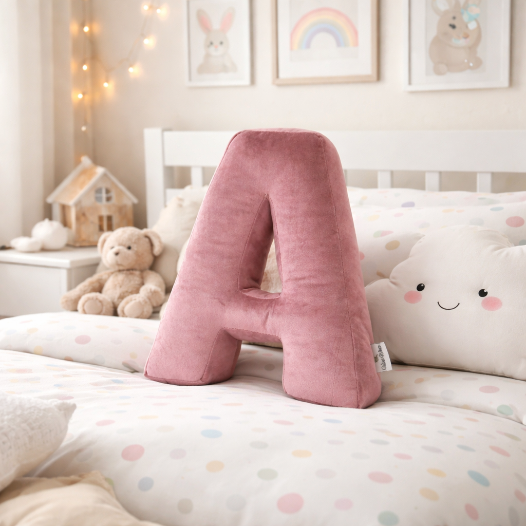 Personalized Letter Pillow – Pink Velvet Initial Nursery Cushion