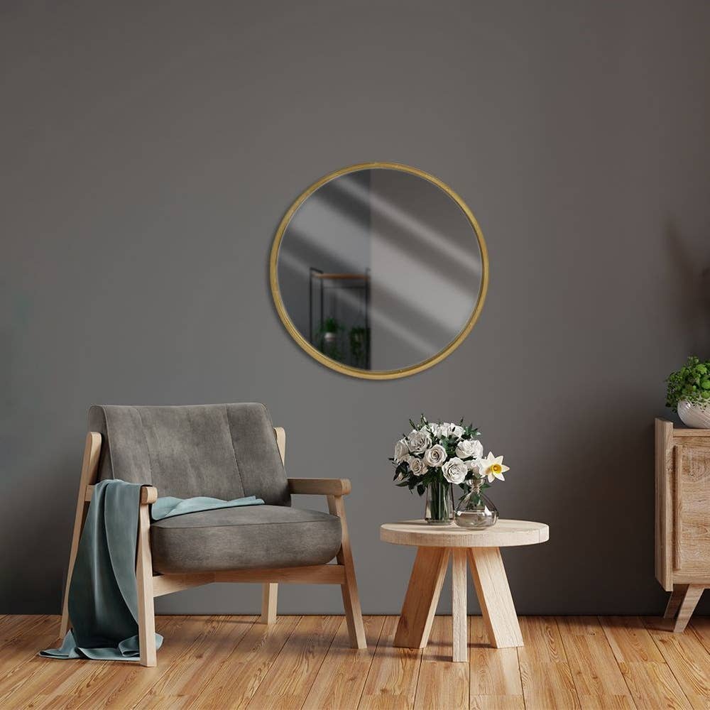 Wall Mirror Wooden Golden Round 50 cm 569198