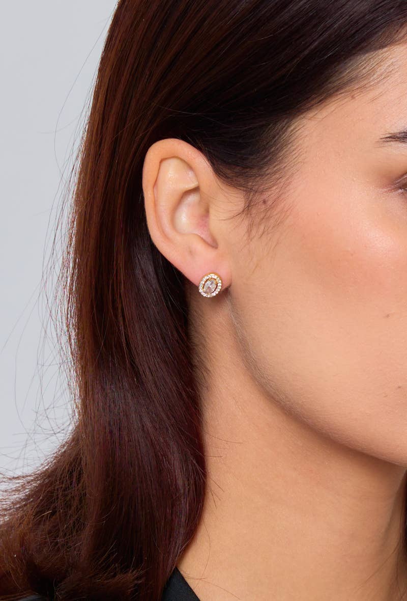 Rhinestone stud earrings: Yellow gold