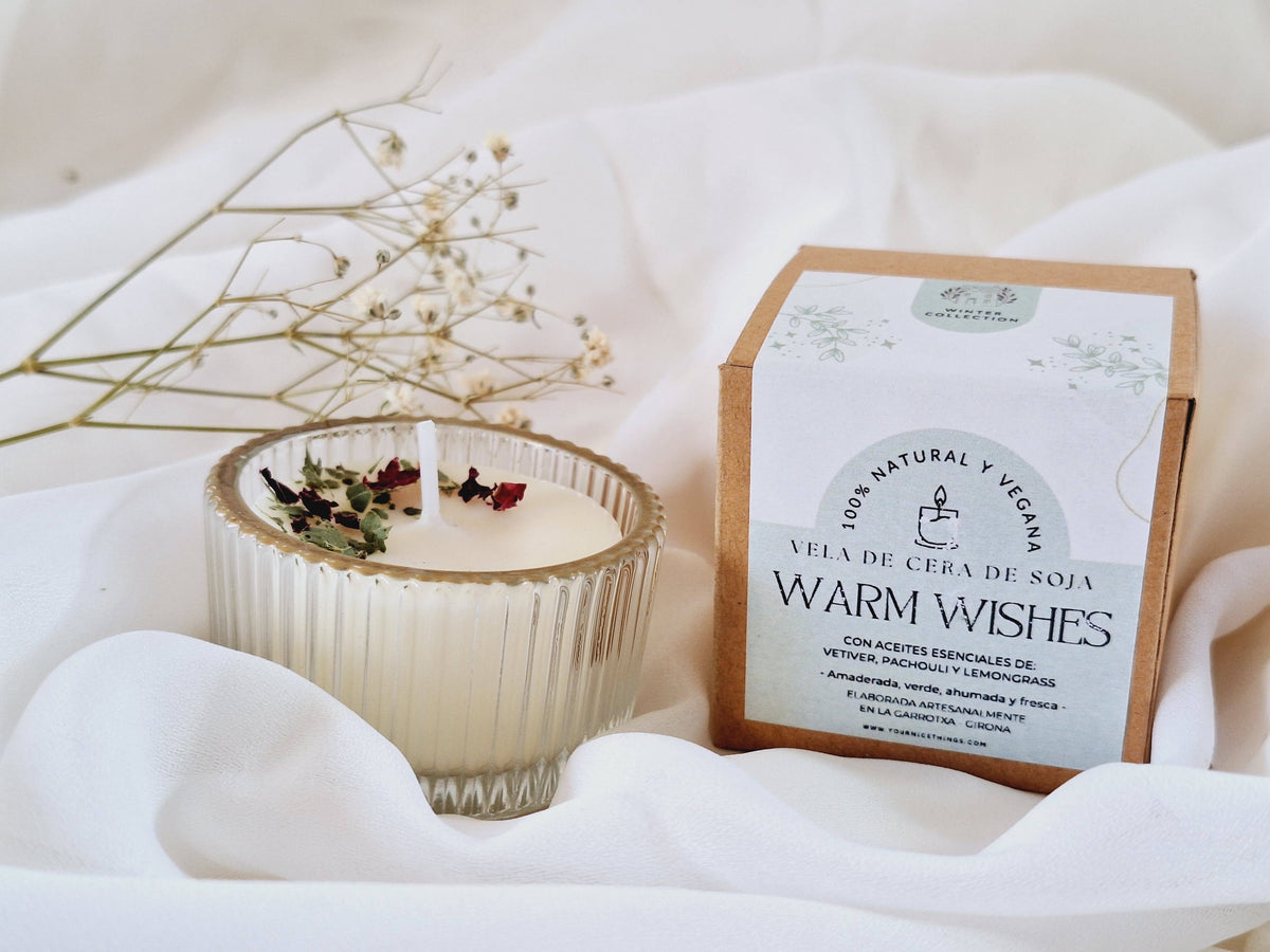 Soy candle (mini) glass jar vetiver, patchouli and lemongras: English