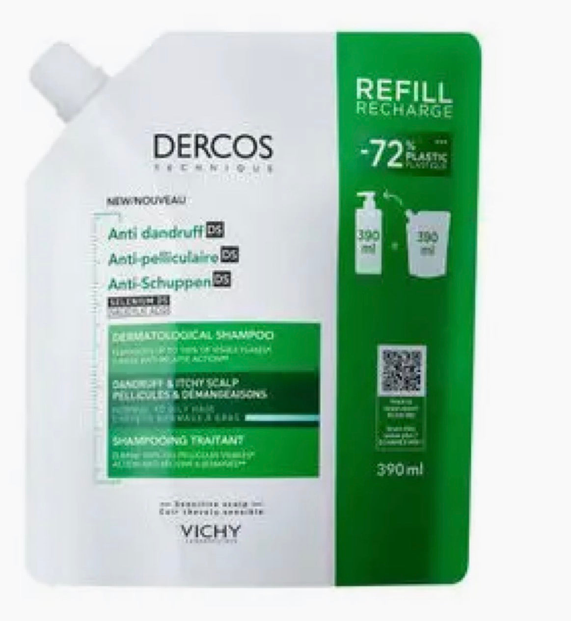 Vichy Dercos Anti-Dandruff Shampoo Refill For Normal to Oily Hair - 390ml