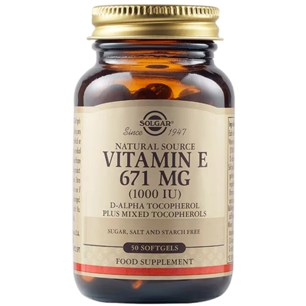 Solgar Natural Source Vitamin E 1000 IU Softgels - Promotes antioxidant protection and immune support.
