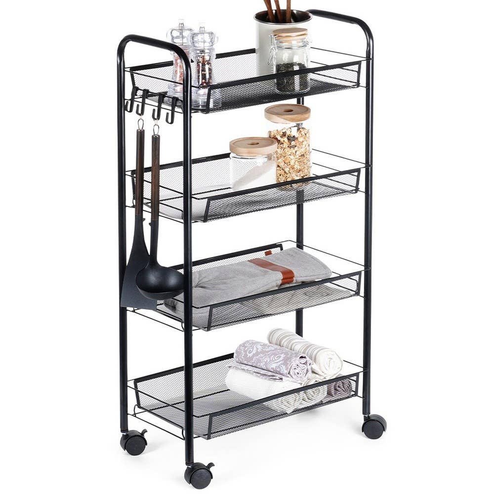 Storage Trolley Metal Black 4-Level 568028
