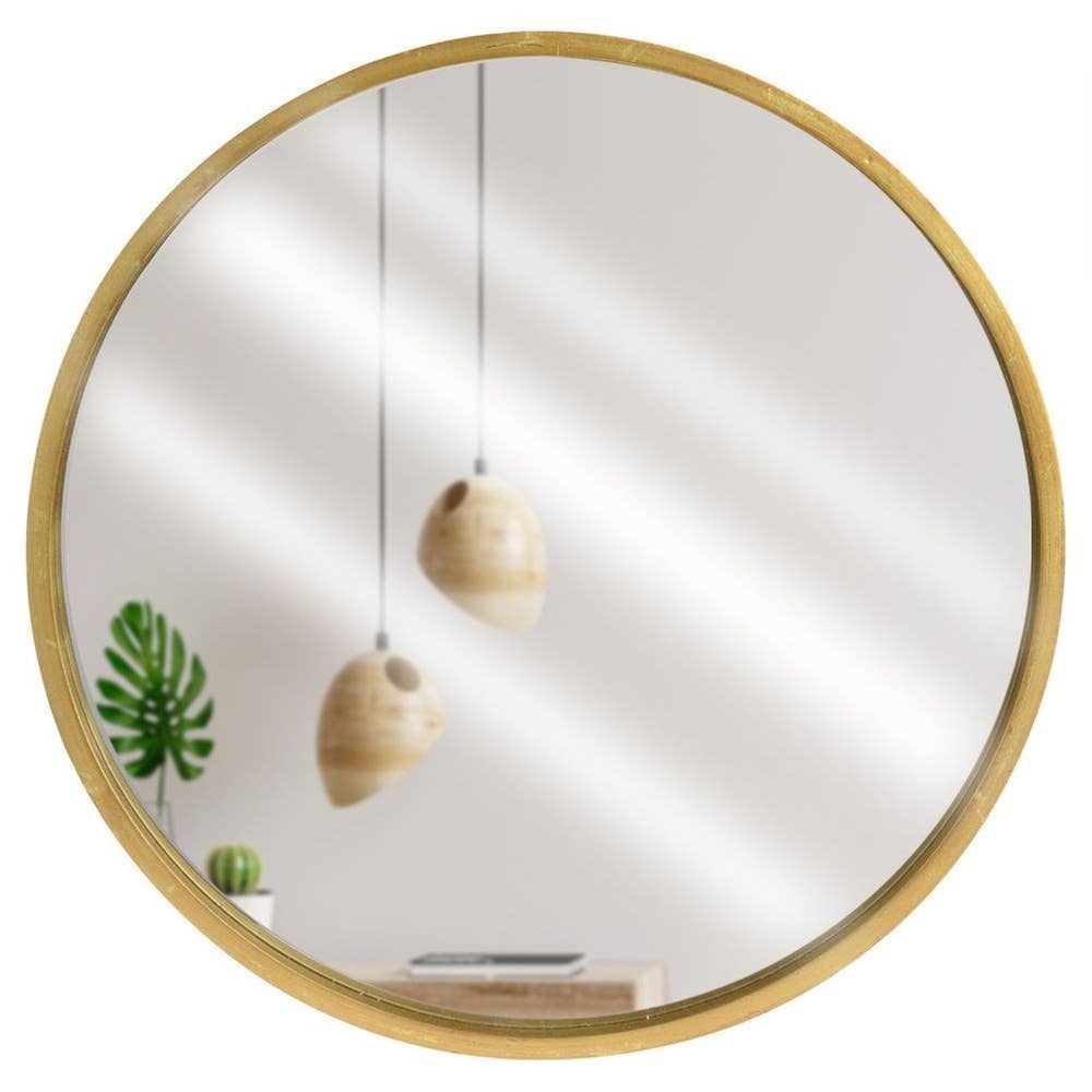 Wall Mirror Wooden Golden Round 50 cm 569198