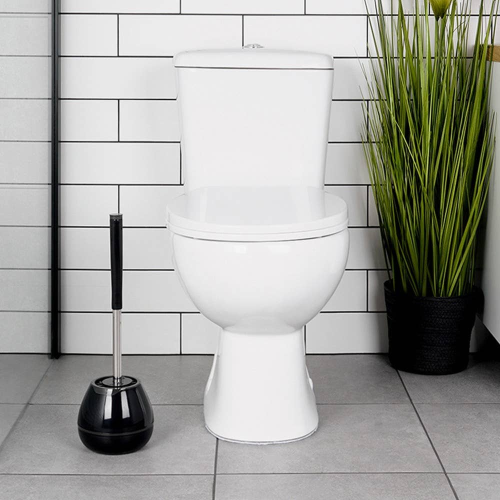 Toilet Brush Silicone with Stand and Tongs Black 42 cm