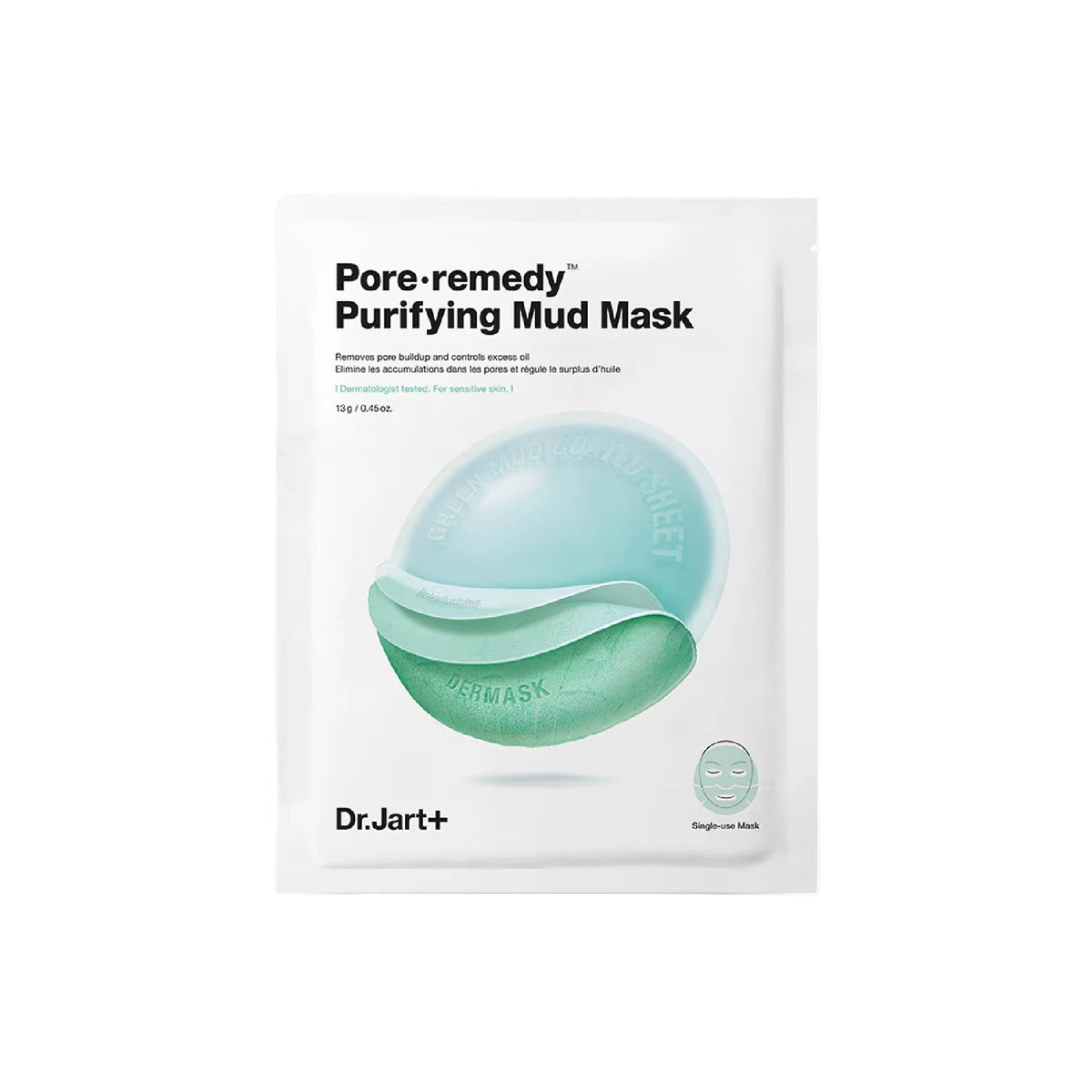 Dr. Jart+ Pore Remedy™ Purifying Mud Face Mask – mess-free green mud sheet mask to purify pores, reduce oil, and refine skin texture.