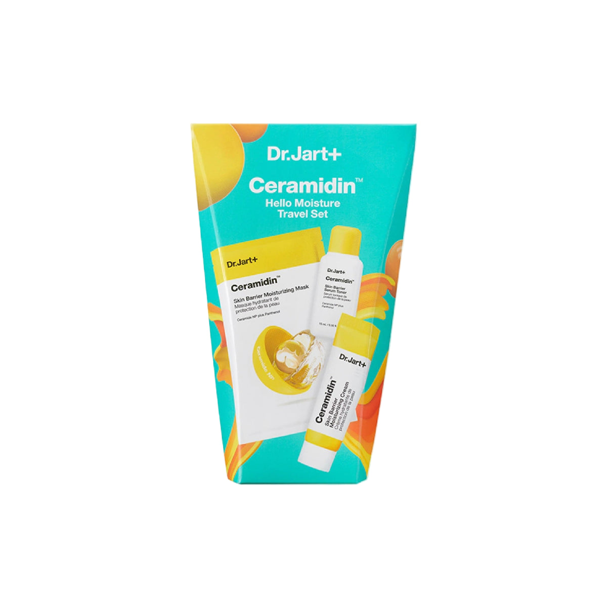 Dr. Jart+ Ceramidin™ Hello Moisture Travel Set – Hydrating mini skincare kit with cream, toner, and mask for dry, sensitive skin.