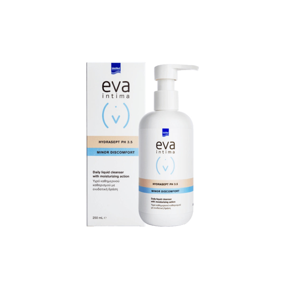 EVA Intima Hydrasept pH 3.5 in a practical pump bottle for daily intimate cleansing.