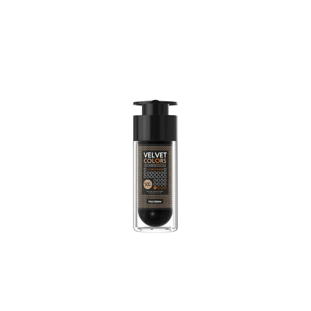 Frezyderm Velvet Colors High Cover Mat Foundation – Full coverage foundation with SPF and matte finish.