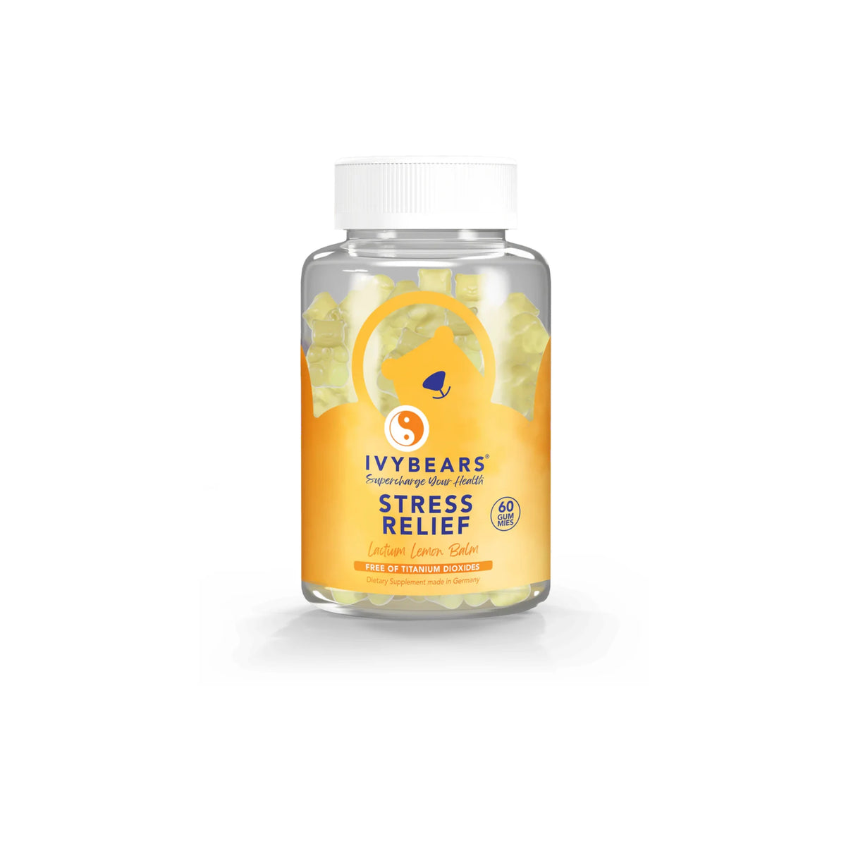 Ivybears Stress Relief Vitamins â€“ Blackcurrant-flavored gummies for stress management, balance, and calmness.