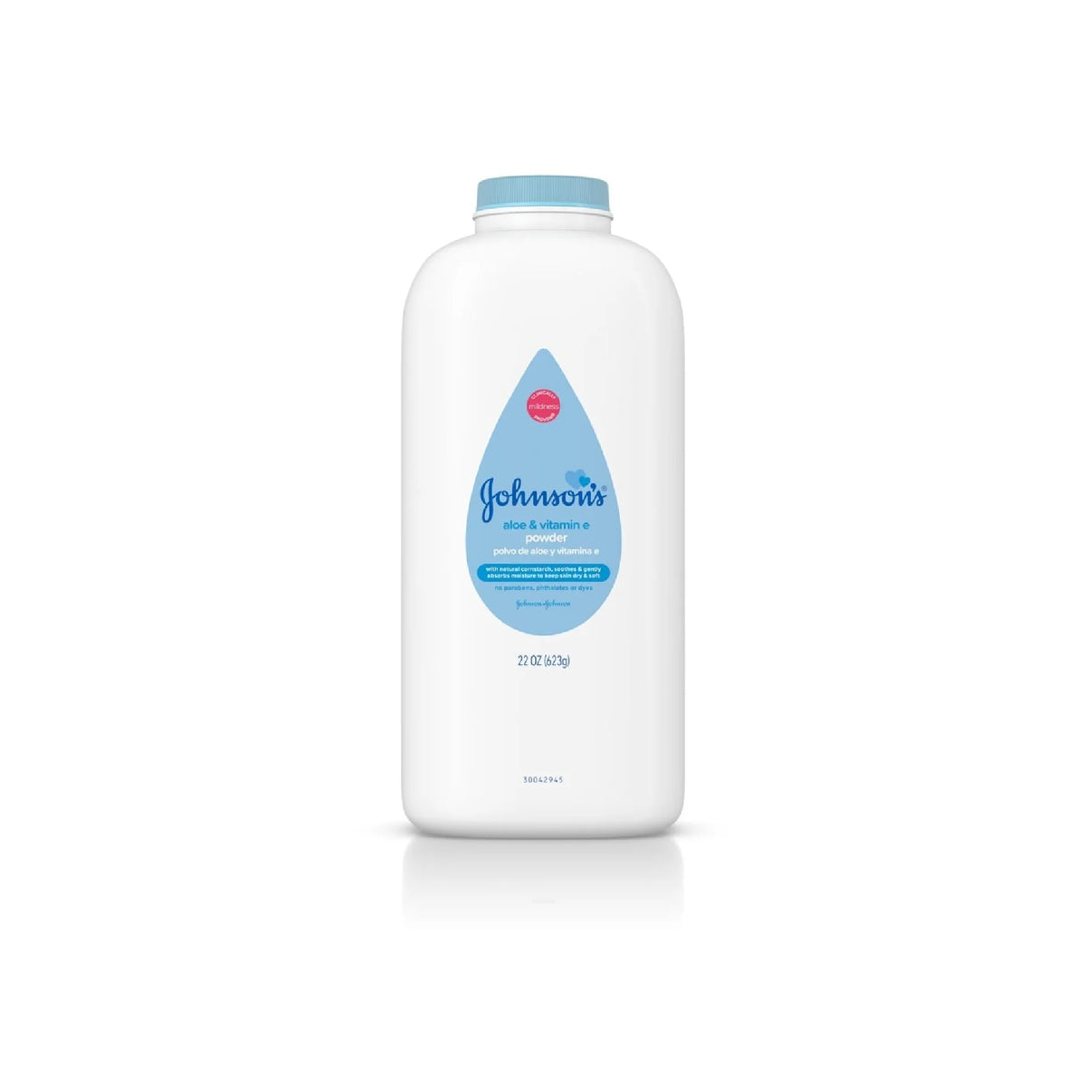 Johnson’s Baby Powder with Aloe & Vitamin E for soft, dry, and smooth baby skin.