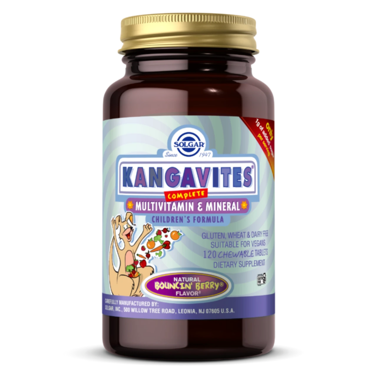 Solgar Kangavites Multivitamin & Mineral Chewable Tablets - Bouncin' Berry Flavor - Children's multivitamin.